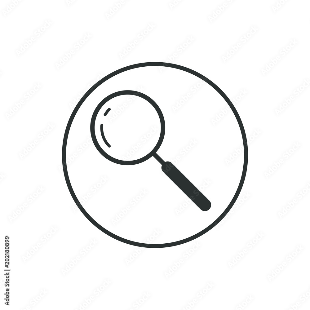 Black and white magnifying glass icon in the round frame Black and white magnifying glass icon in the round frame