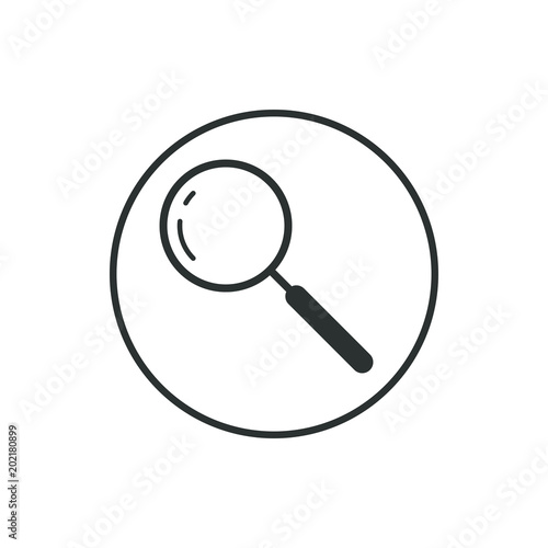 Black and white magnifying glass icon in the round frame 