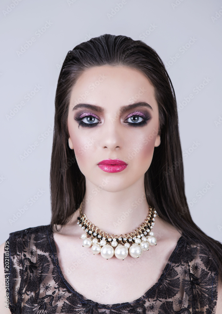 Model with a doll face, big lips and eyes. Model with a doll face, big lips and eyes.
