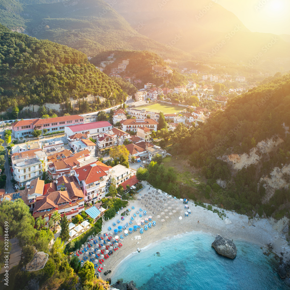 Amazing view to Parga port - beach in Greece at sunrise
