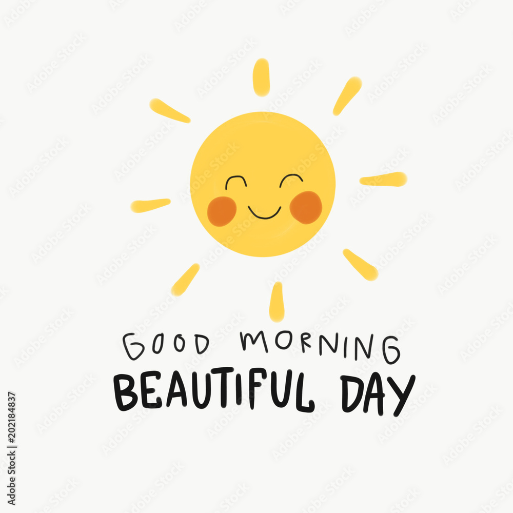 Good morning beautiful day word and cute smile sun painting ...