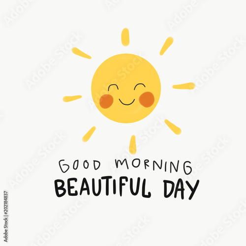 Good Morning Beautiful Day Word And Cute Smile Sun Painting Illustration Stock イラスト Adobe Stock