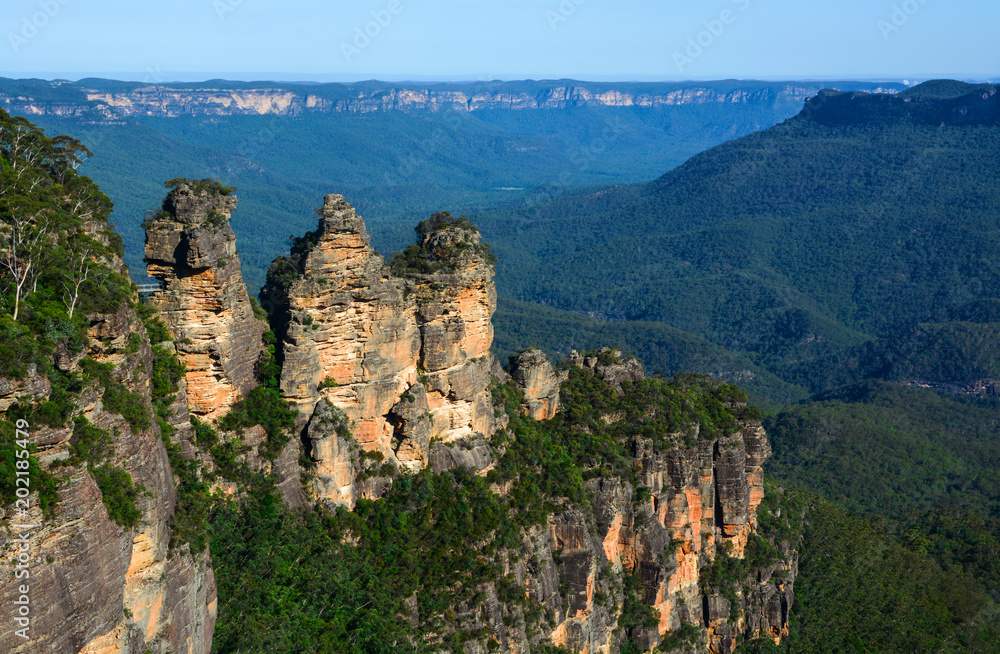 Three Sisters rock formation in the Jamison Valley Blue Mountains of New South Wales, Australia