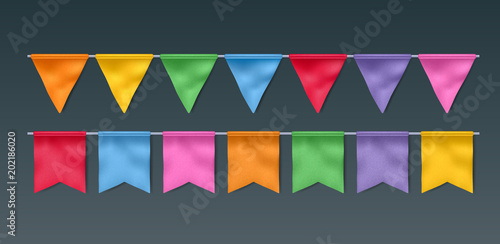 Colorful flags garlands set.