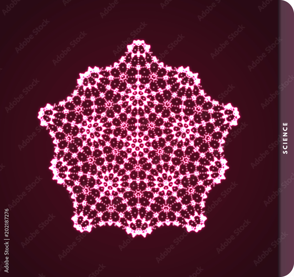 Crystal. Object with dots. Molecular grid. 3d technology style with particle. Vector illustration. Futuristic connection structure for chemistry and science.