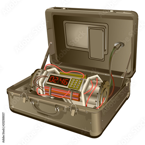 Suitcase with a time bomb dynamite vector illustration isolated on white background