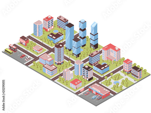 City Buildings Isometric Composition 