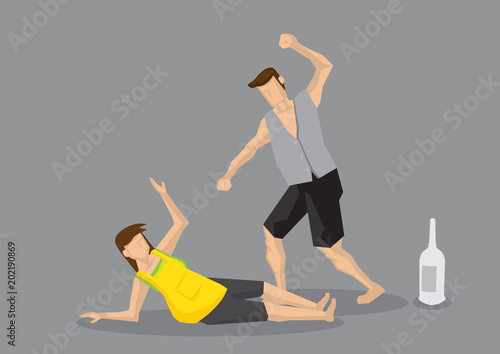 Abusive Husband Hits Wife Domestic Violence Concept Cartoon Vector Illustration