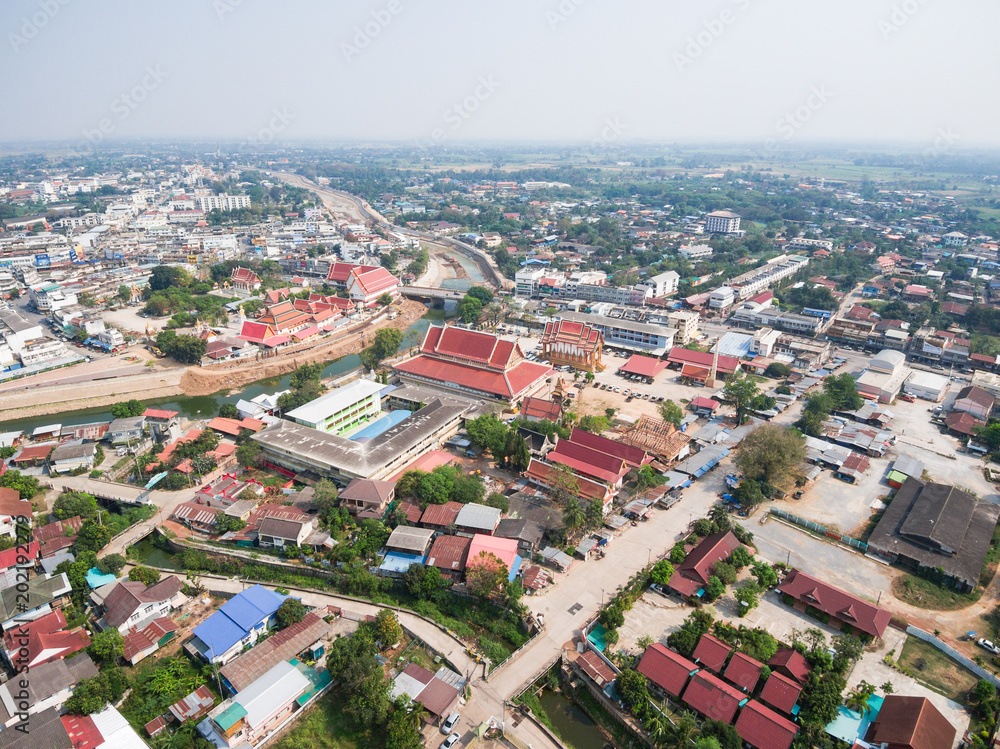 Aerial view of Wat Si Don Chai temple, Chiang Rai, Thailand