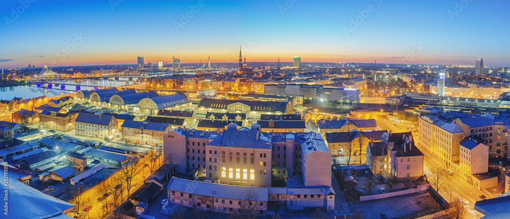 Beautiful Riga Panoramic View at Dusk