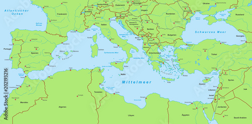 Mittelmeerkarte - Gr  n