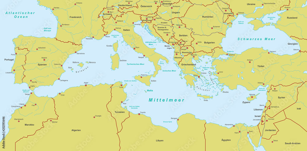 Fototapeta premium Mittelmeerkarte - Orange