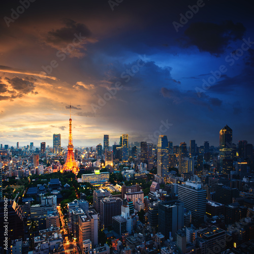 Amazing view to Tokyo City Center at sunset