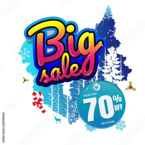 Winter sale vector banner set with sale for seasonal marketing promotion discount texts and labels in blue background. Vector illustration. on white background