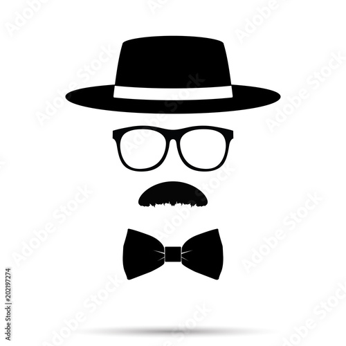 Hat, Glasses , Bowtie and Mustache man person Set. Vector illustration