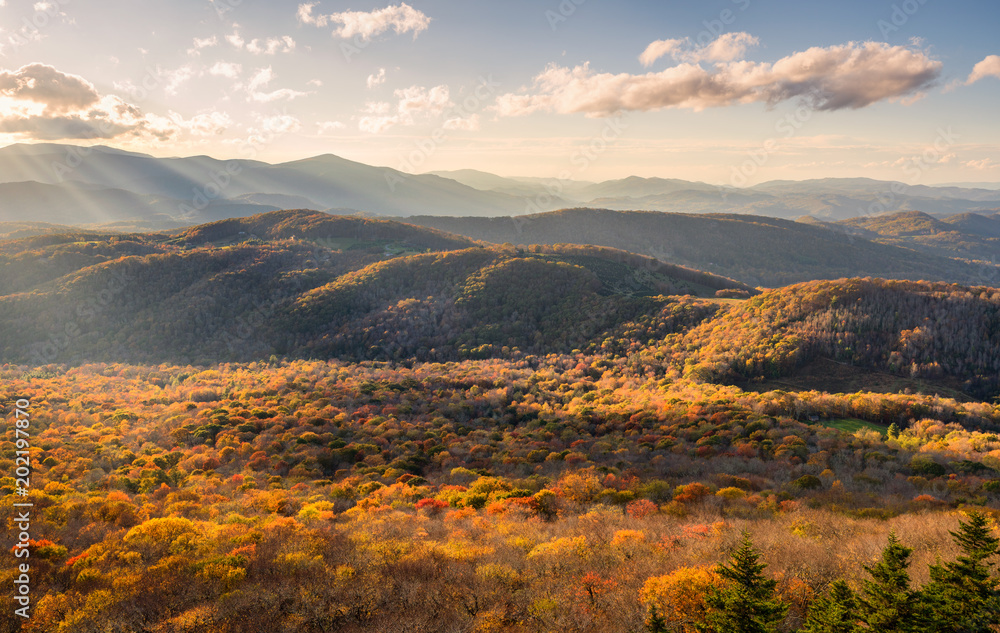 The North Carolina Blue Ridge in Autumn from Sugar Mountain