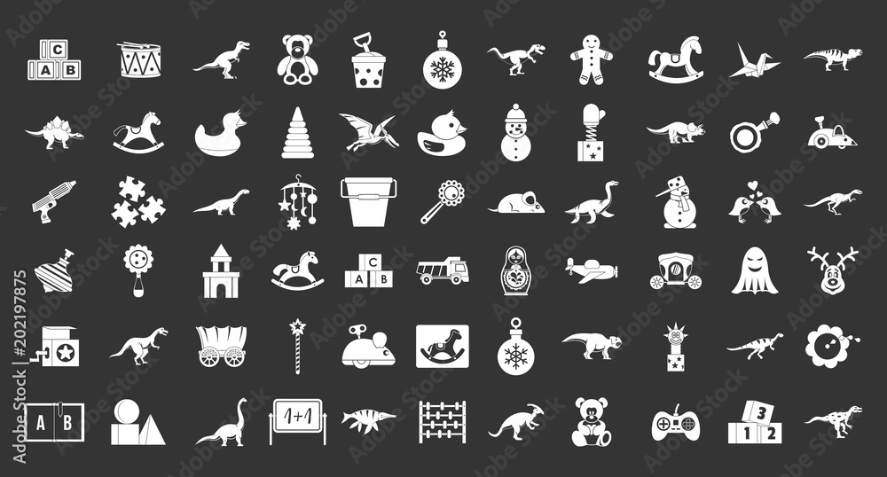 Toys icon set vector white isolated on grey background Toys icon set vector white isolated on grey background