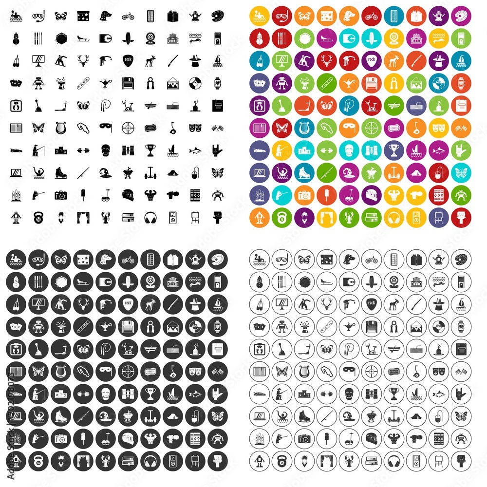100 favorite activity icons set vector in 4 variant for any web design isolated on white