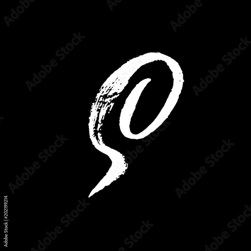 Letter S. Handwritten by dry brush. Rough strokes textured font. Vector illustration. Grunge style alphabet.