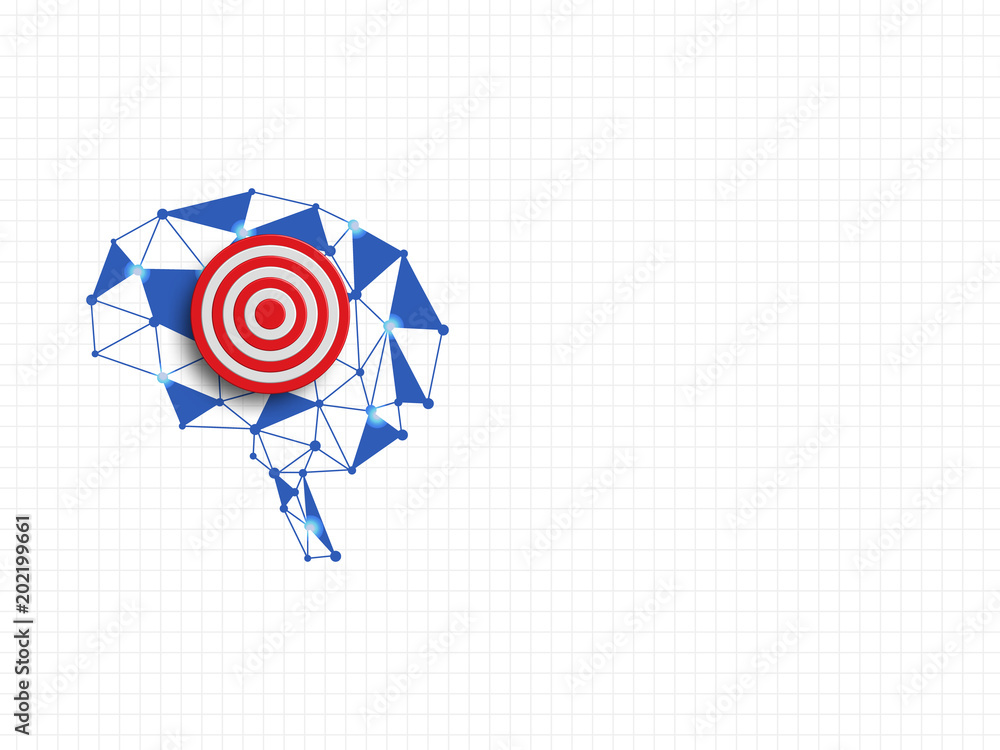 Shooting target icon above human brain model on grid background ...