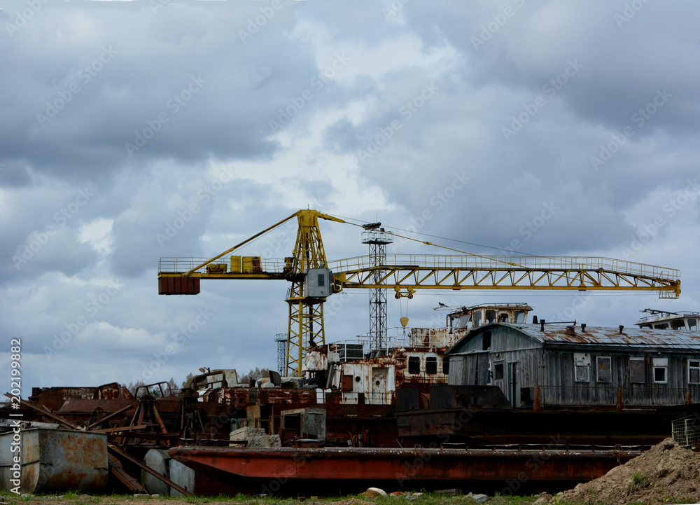 industrial landscape: a crane in the old river port