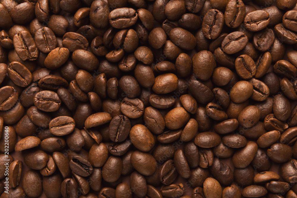 Closeup of coffee seeds, textured background Closeup of coffee seeds, textured background