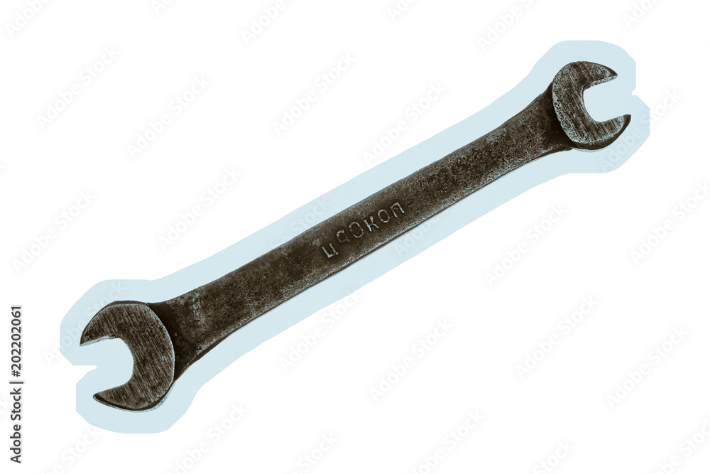 Old grungy wrench on white background. Isolated image of antiquare spanner. Old grungy wrench on white background. Isolated image of antiquare spanner.