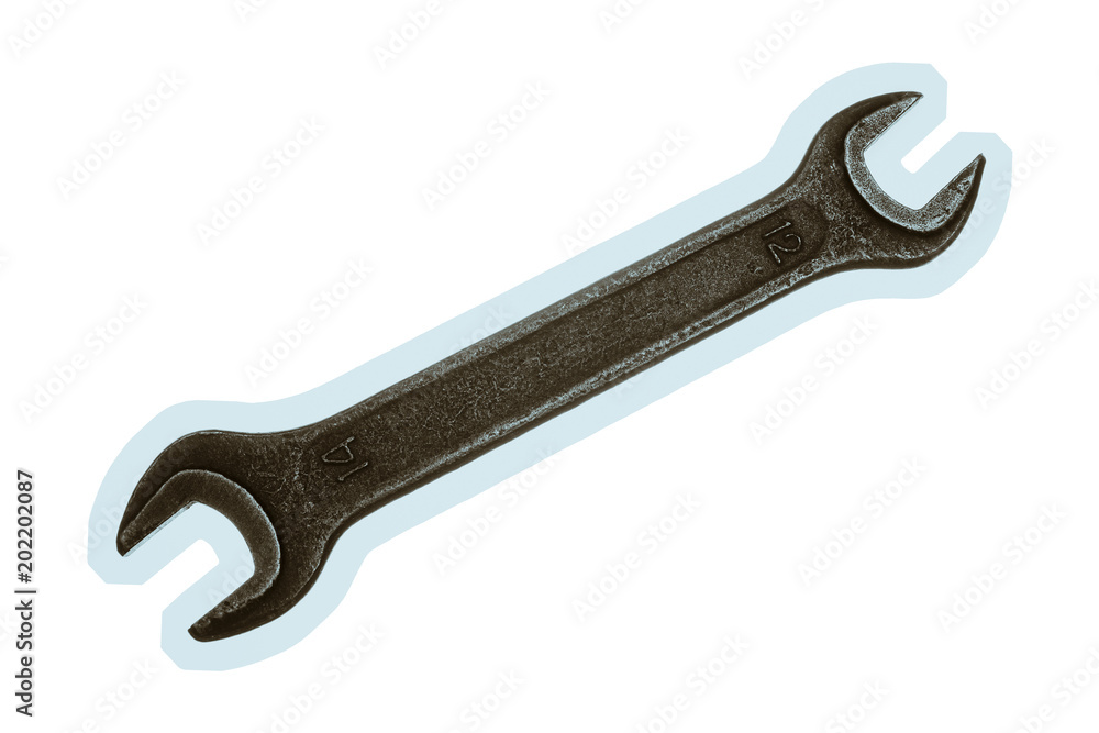 Old grungy wrench on white background. Isolated image of antiquare spanner. Old grungy wrench on white background. Isolated image of antiquare spanner.