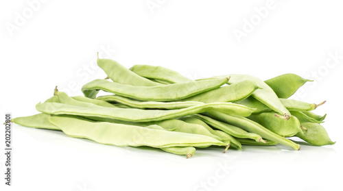Flat green beans isolated on white background. photo