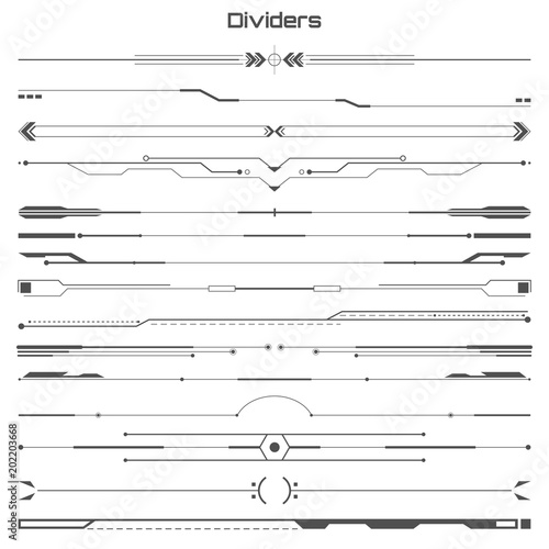 Set of black hud dividers infographic elements. Futuristic user interface. Virtual graphic. Infographic elements. Digital dashboard panel illustration