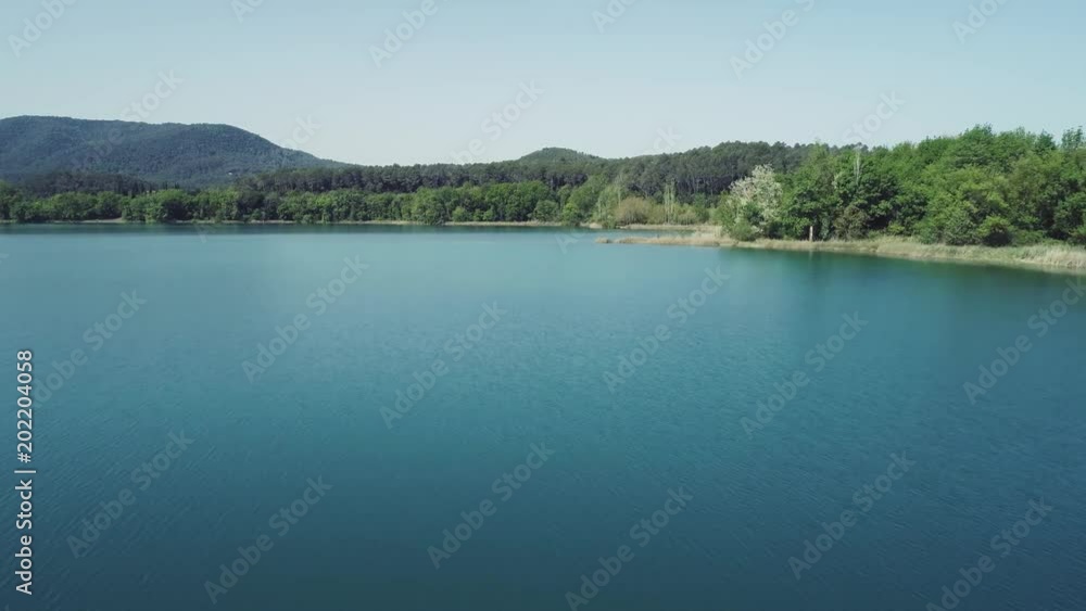 Aerial drone view of lake Banyoles in Girona Catalonia Spain Aerial drone view of lake Banyoles in Girona Catalonia Spain