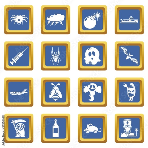 Fears phobias icons set vector blue square isolated on white background 