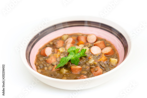 Traditional homemade Sausages with beans soup