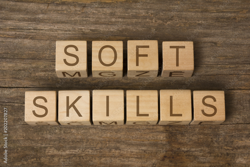 soft skills text on wooden cubes