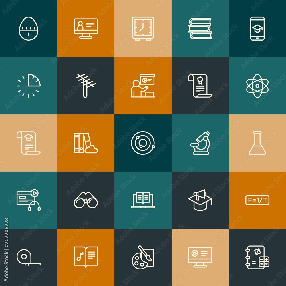Modern Simple Set of science, time, education Vector outline Icons. Contains such Icons as computer, computer, algebra, book, art and more on vintage colors background. Fully Editable. Pixel Perfect. Modern Simple Set of science, time, education Vector outline Icons. Contains such Icons as computer, computer, algebra, book, art and more on vintage colors background. Fully Editable. Pixel Perfect.