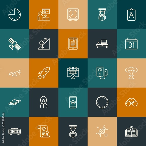 Modern Simple Set of science, time, education Vector outline Icons. Contains such Icons as education, object, tutor, hour, sky and more on vintage colors background. Fully Editable. Pixel Perfect.