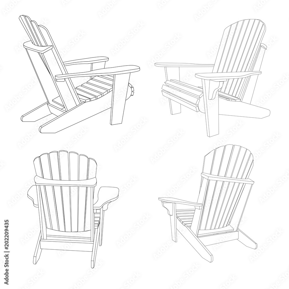 Fototapeta premium Garden outdoor wooden chair in several positions. Traditional garden furniture. Vecror illustration isolated on white background.