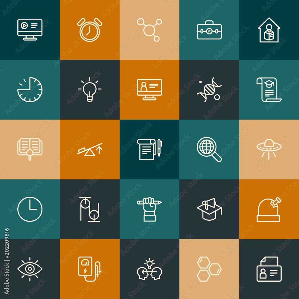 Modern Simple Set of science, time, education Vector outline Icons. Contains such Icons as  astronomy,  medicine,  student,  lever and more on vintage colors background. Fully Editable. Pixel Perfect.