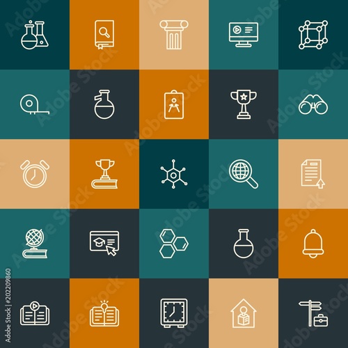 Modern Simple Set of science, time, education Vector outline Icons. Contains such Icons as computer, chemistry, management, home and more on vintage colors background. Fully Editable. Pixel Perfect.
