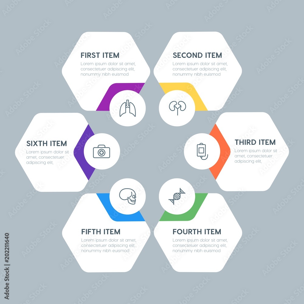 Flat geometric health, kids_and_toys infographic steps template with 6 options for presentations, advertising, annual reports. Flat geometric health, kids_and_toys infographic steps template with 6 options for presentations, advertising, annual reports.