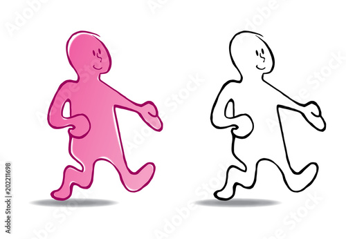 Personaje corriendo. ilustración vectorial estilo linea a color y blanco y negro