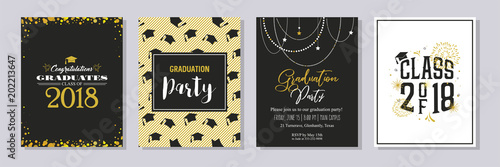 Graduation Class of 2018 greeting card and invitation template set. Vector party invitation. Grad poster.