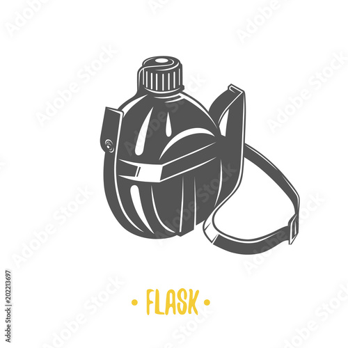 Flask. Black and white illustration.