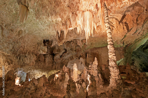 Stampa su tela Stalagmites and stalactites in the Carlsbad Caverns National Park, New Mexico, U