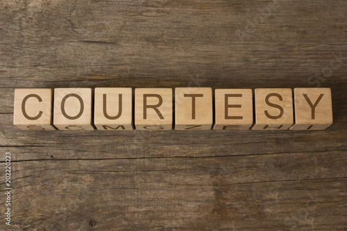 courtesy word written on wooden toy cubes