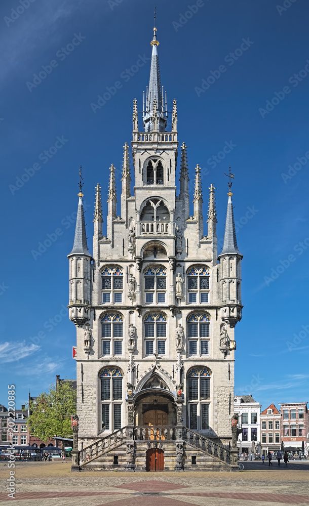 Fototapeta premium Town Hall at the Markt square of Gouda, Netherlands. The Town Hall was built in 1448-1459. This is the one of the oldest gothic town halls in the country.
