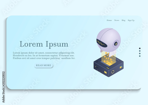 Blockchain technology. Cryptocurrency mining isometric composition. Vector illustration