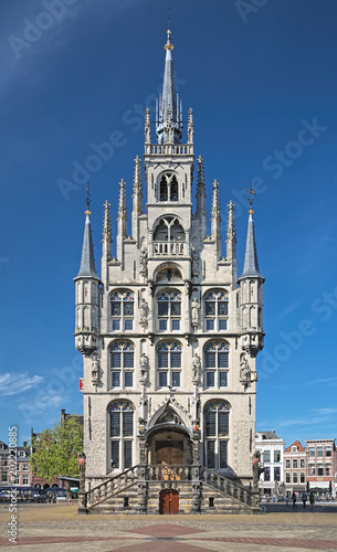 Town Hall at the Markt square of Gouda  Netherlands. The Town Hall was built in 1448-1459. This is the one of the oldest gothic town halls in the country.