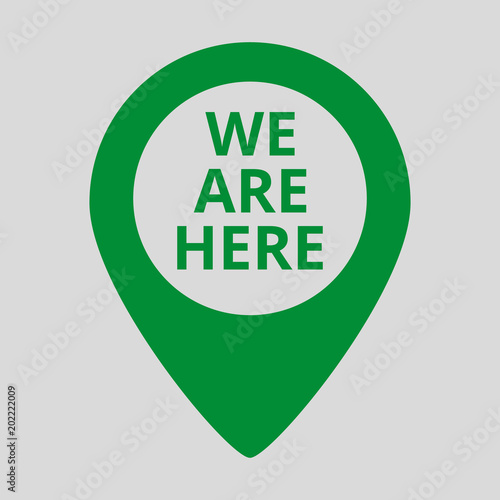 Marker location icon with we are here text.