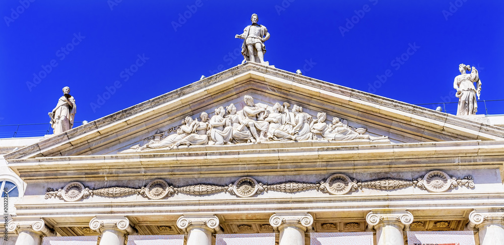Art Museum Facade Statues Rossio Square Lisbon Portugal Art Museum Facade Statues Rossio Square Lisbon Portugal